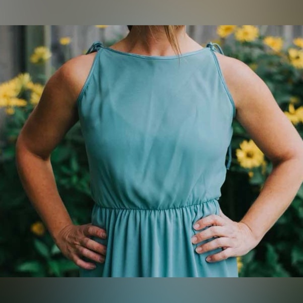 Vintage Modissa teal dress, size 8 (S) - Picture 2 of 3